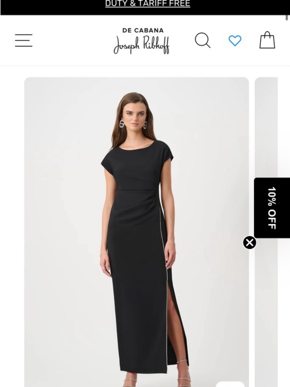 Joseph Ribkoff Black Cap-Sleeve Maxi Dress with Side Slit